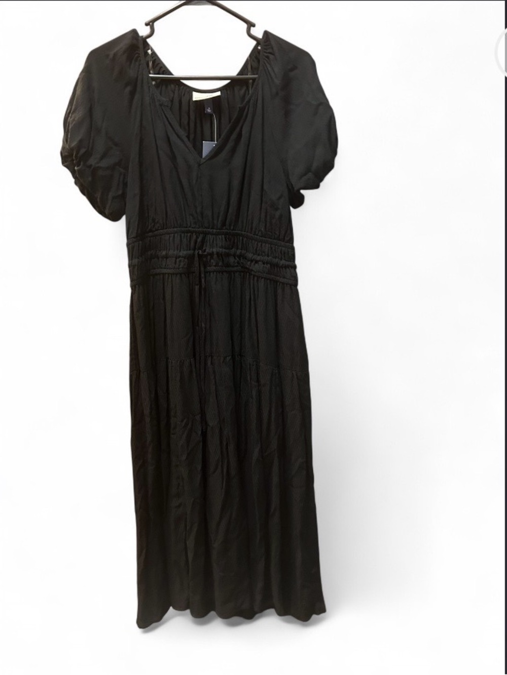 Women's Black Puff-Sleeve Midi Dress